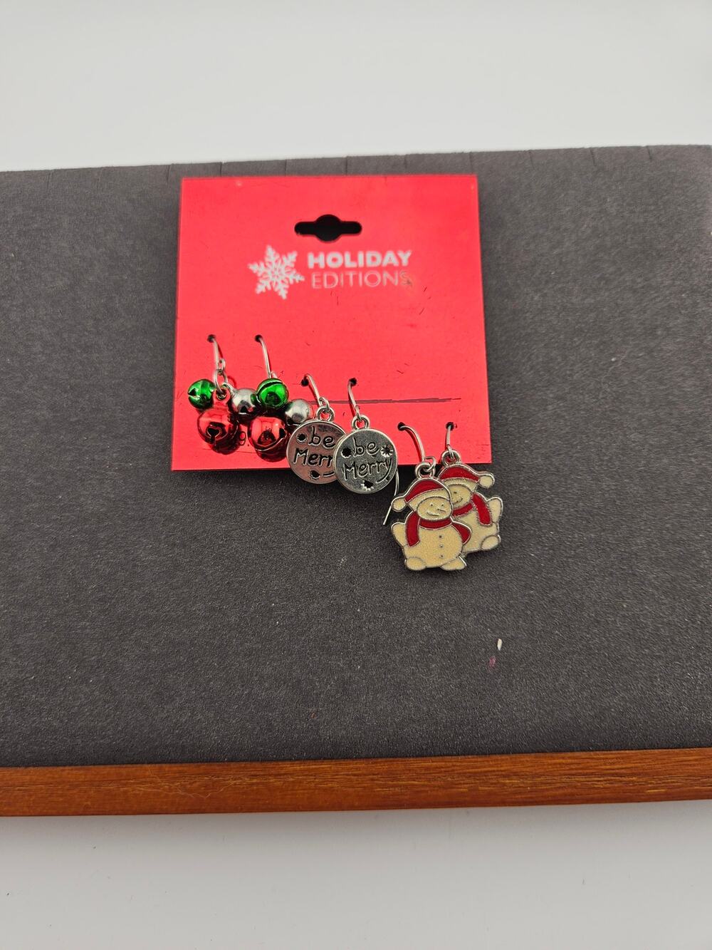 Holiday Editions 3 Pair Earrings Set Christmas Dangle Drop Bells Snowman New